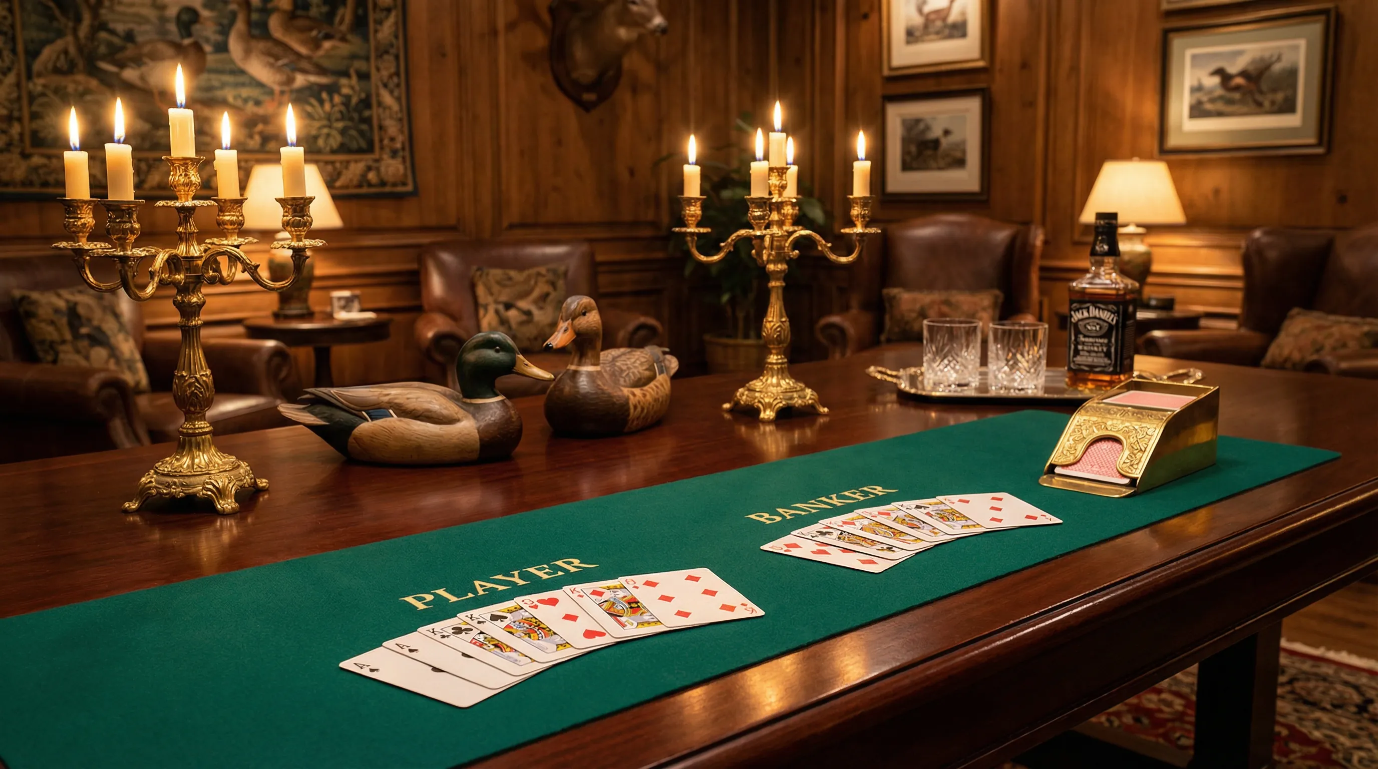 Mesa de Bacará elegante com decoração de lodge